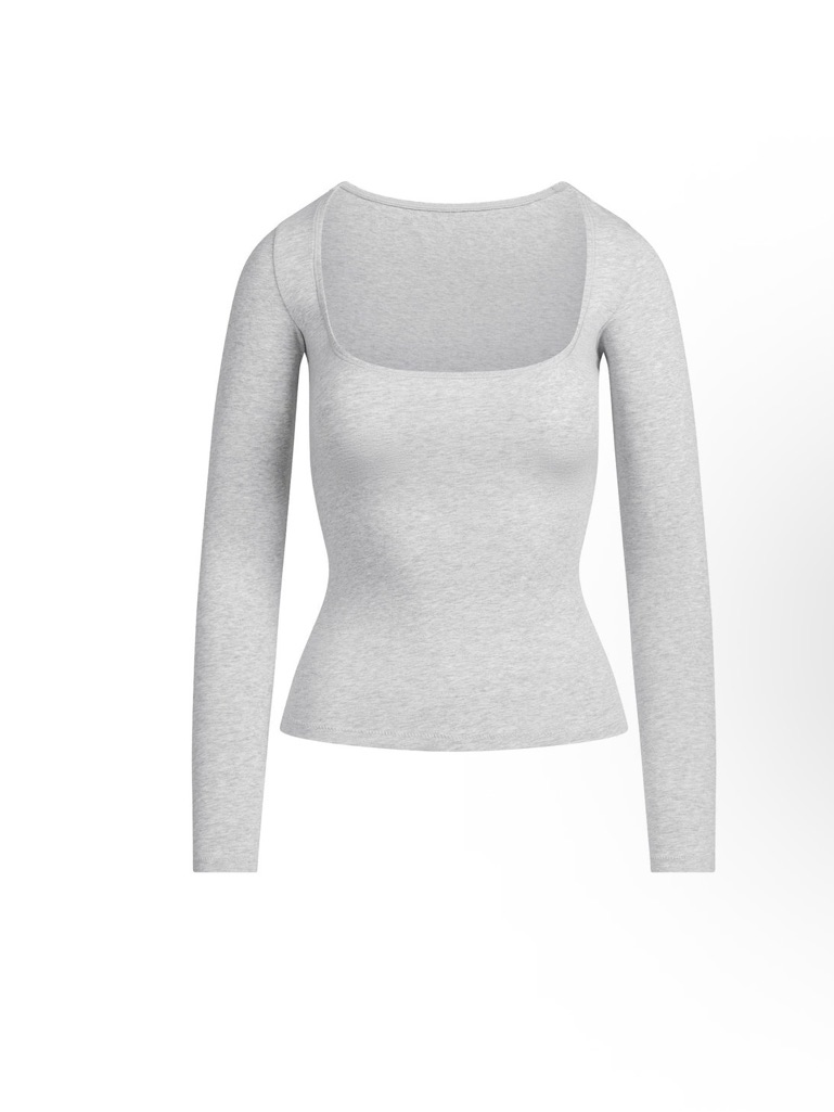 Nwt Skims Cotton Jersey Scoop Neck Long Sleeve Top Xs